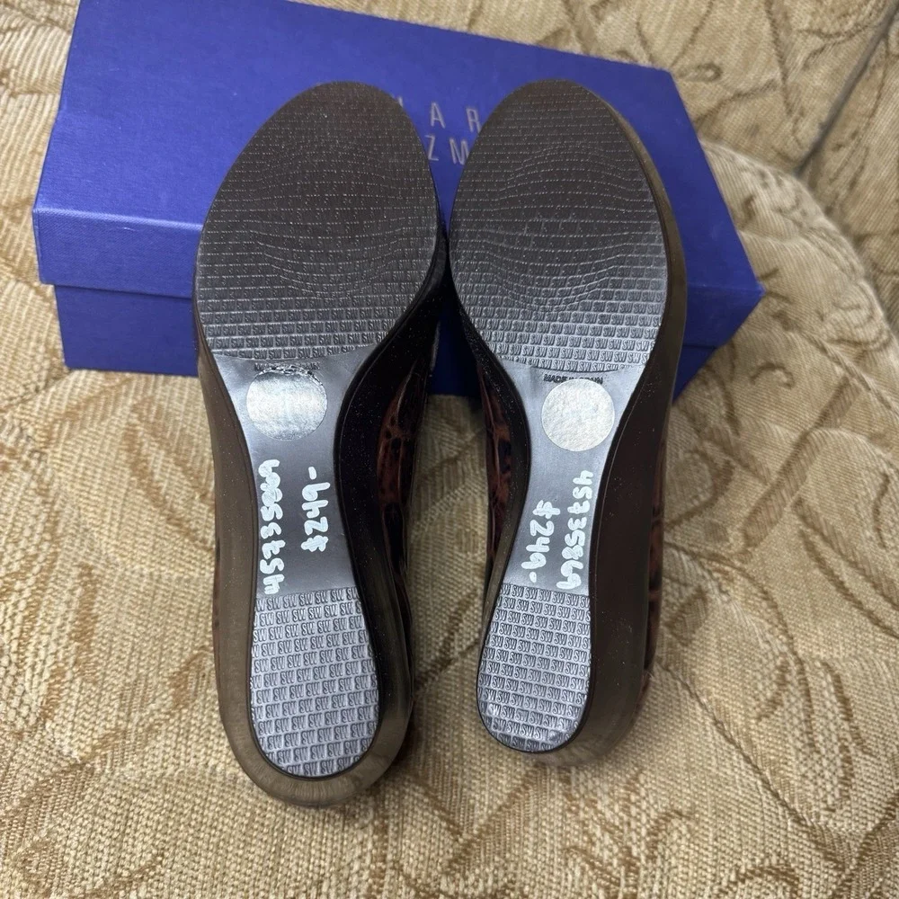 Stuart Weitzman Heeled Loafers 7‎ M Brown Black Tortoise Toe Buckle Career Work